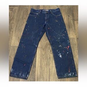 Men's Carhartt relaxed fit Blue Paint splatter denim Jeans Sz 32 Vintage Y2K